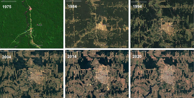 Ariquemes est désormais la 3ème ville la plus peuplée de l’État de Rondônia, avec un peu plus de 111 000 habitants en 2021 alors qu’elle n’a été créée qu’en 1977. Source : Google Earth. Voir surTimelapse.